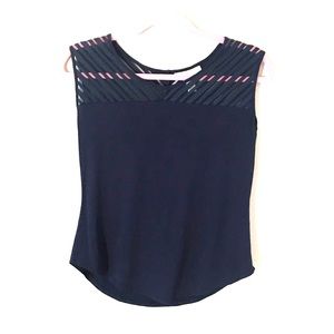 Navy Blue Sleeveless Shirt with Illusion Neckline